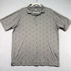 FootJoy Mens Athletic Fit Golf Polo Shirt Gray Lost City Golf Club Flag Print L